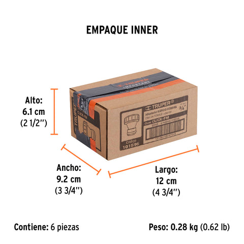 Conector 3/4' rápido hembra de latón, sistema click, Truper | CLICK-FM | 101596