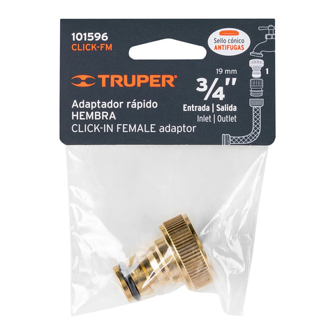 Conector 3/4' rápido hembra de latón, sistema click, Truper | CLICK-FM | 101596