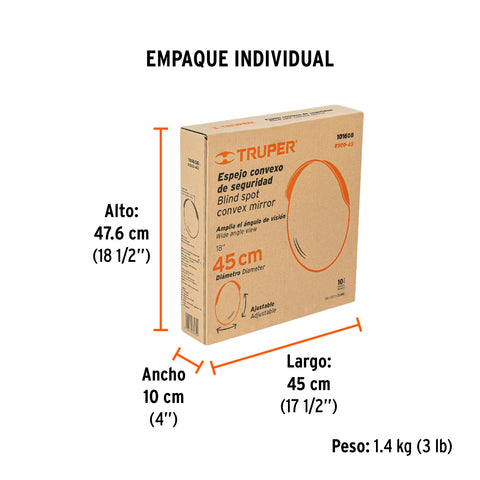 Espejo convexo de 45 cm, Truper | ESCO-45 | 101608