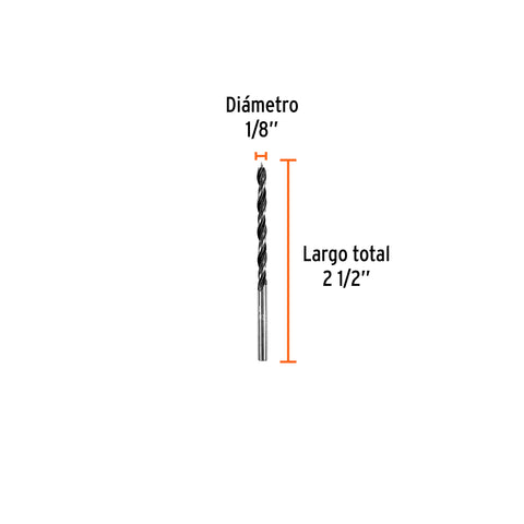 Broca con punta centradora para madera 1/8', TRUPER | BM-1/8 | 101626