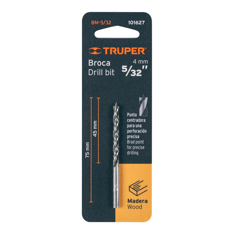 Broca con punta centradora para madera 5/32', TRUPER | BM-5/32 | 101627