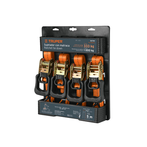 Juego de 4 sujetadores con matraca carga máxima 1000 kg | SU-1000C4 | 101741