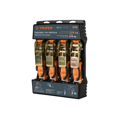 Juego de 4 sujetadores con matraca carga máxima 675 kg | SU-675R4 | 101742