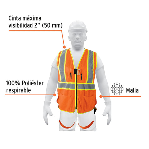 Chaleco de seguridad para arnés, alta visibilidad, naranja | CHS-700NA | 101770