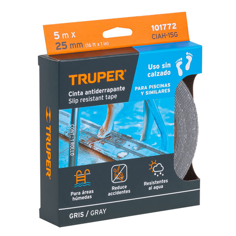 Rollo de 5 m cinta antiderrapante 25mm gris p/áreas húmedas | CIAH-15G | 101772
