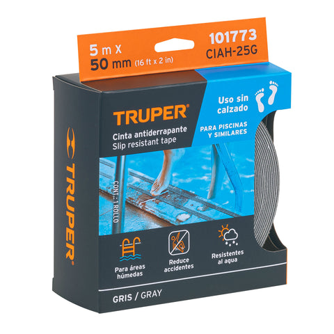 Rollo de 5 m cinta antiderrapante 50mm gris p/áreas húmedas | CIAH-25G | 101773