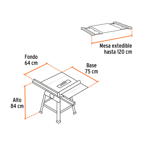 Sierra de mesa 10', 2-1/2 HP (1900 W), con base, Truper | SME-10B | 101796