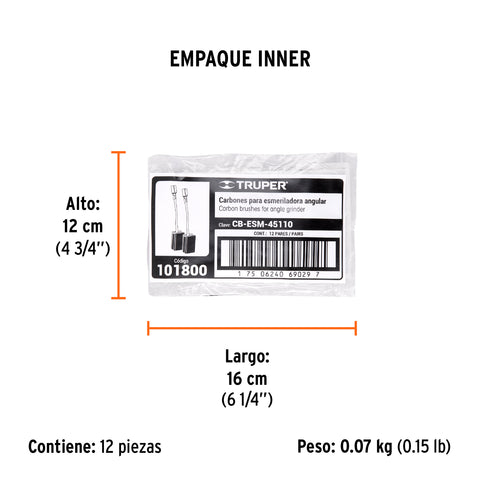 Bolsa con 2 carbones de repuesto para ESM-45110, TRUPER | CB-ESM-45110 | 101800