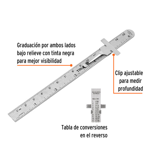 Regla 15 cm de acero inoxidable de bolsillo, Truper | RGL-15B | 101810