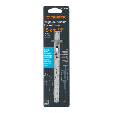 Regla 15 cm de acero inoxidable de bolsillo, Truper | RGL-15B | 101810