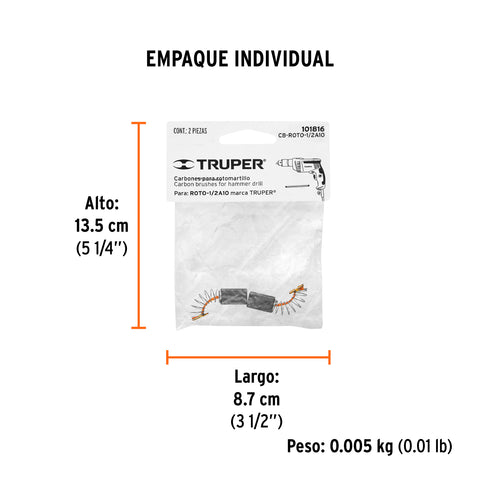 Bolsa con 2 carbones de repuesto para ROTO-1/2A10, TRUPER | CB-ROTO-1/2A10 | 101816