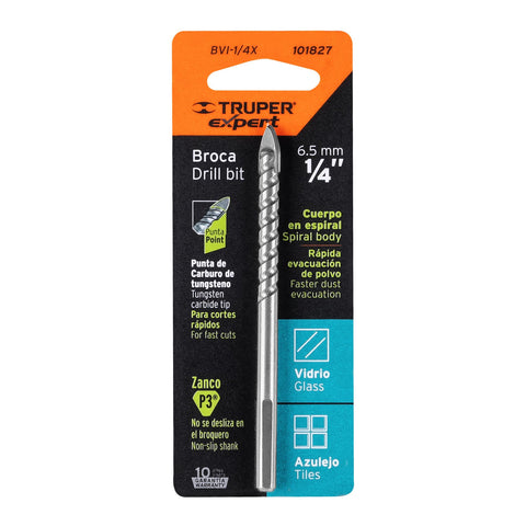 Broca para vidrio y azulejo 1/4', Truper Expert | BVI-1/4X | 101827