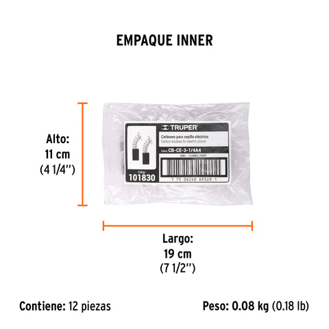 Bolsa con 2 carbones de repuesto para CEPEL-3-1/4A4, TRUPER | CB-CE-3-1/4A4 | 101830