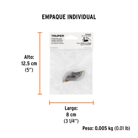 Bolsa con 2 carbones de repuesto para CEPEL-3-1/4A4, TRUPER | CB-CE-3-1/4A4 | 101830