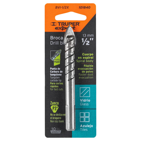 Broca para vidrio y azulejo 1/2', Truper Expert | BVI-1/2X | 101840
