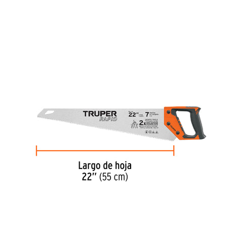 Serrucho Rapid 22', 7 DPP, mango Comfort grip, Truper | STR-22 | 101870