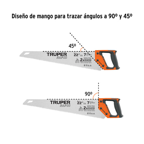 Serrucho Rapid 22', 7 DPP, mango Comfort grip, Truper | STR-22 | 101870