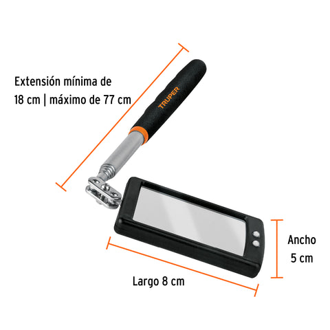 Espejo telescópico con luz LED, 5 x 8 cm, Truper | ESP-TELR | 101962