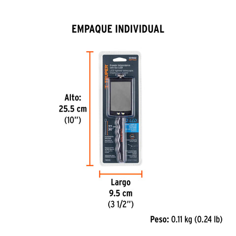 Espejo telescópico con luz LED, 5 x 8 cm, Truper | ESP-TELR | 101962