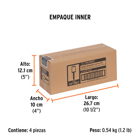 Espejo telescópico con luz LED, 5 x 8 cm, Truper | ESP-TELR | 101962