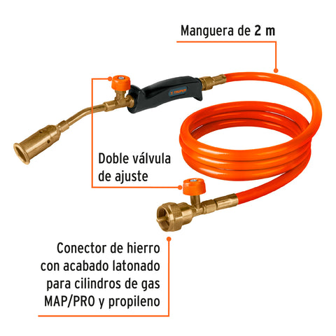 Soplete con manguera para gas, 1/2', TRUPER | SOP-201 | 101970
