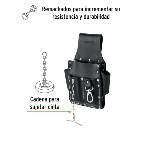 Porta herramientas grande de cuero, 7 compartimentos, Truper | POHE-7GCU | 102007