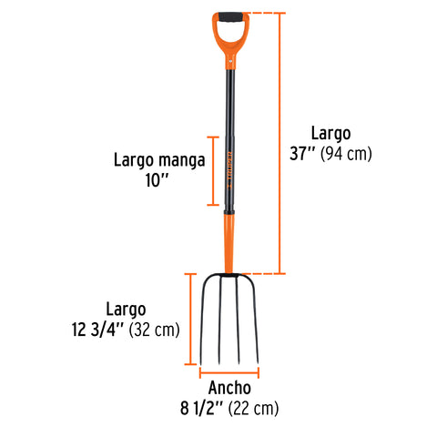 Bieldo para paja, 4 dientes, mgo de acero 37',puño'Y' TRUPER | BPJ-4MC | 102113
