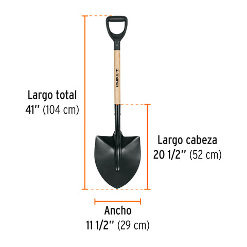 Pala redonda T-1000 tipo español, puño 'Y', Truper | PPH-PE | 102206