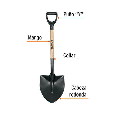 Pala redonda T-1000 tipo español, puño 'Y', Truper | PPH-PE | 102206