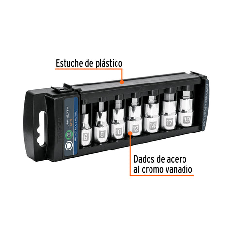 Juego de 7 dados cuadro 1/2' punta hexagonal mm, Truper | JPH-1/2X7M | 102238