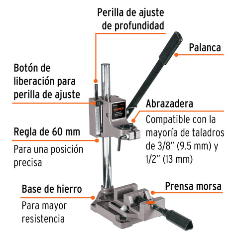 Soporte vertical para taladro 3/8'-1/2', Truper | SOP-T12 | 102272