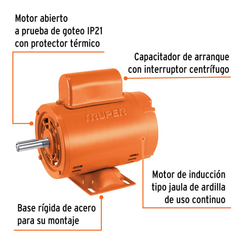 Motor eléctrico monofásico de 1/4 HP, baja velocidad, Truper | MOE-1/4B | 102301
