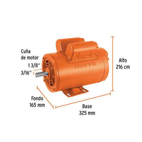 Motor eléctrico monofásico de 2 HP, baja velocidad, Truper | MOE-2B | 102307