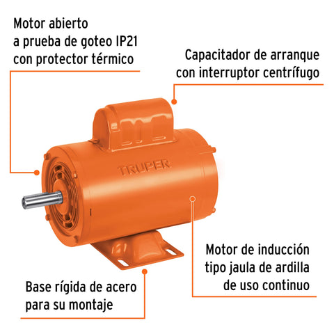 Motor eléctrico monofásico de 3/4 HP, alta velocidad, Truper | MOE-3/4A | 102310