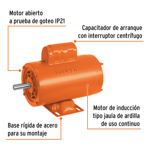 Motor eléctrico monofásico de 1 HP, alta velocidad, Truper | MOE-1A | 102311