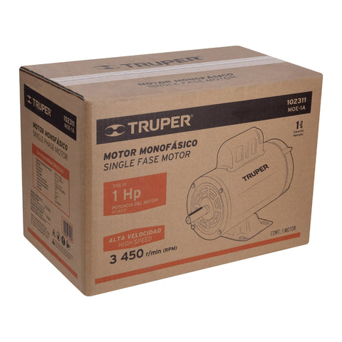 Motor eléctrico monofásico de 1 HP, alta velocidad, Truper | MOE-1A | 102311