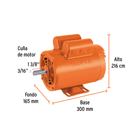 Motor eléctrico monofásico de 2 HP, alta velocidad, Truper | MOE-2A | 102313