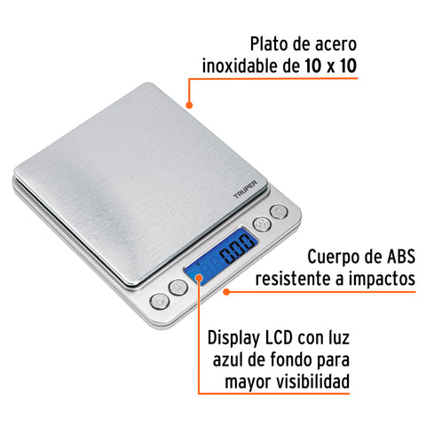 Báscula electrónica de precisión, de bolsillo, 500 g, Truper | BASE-05B | 102316
