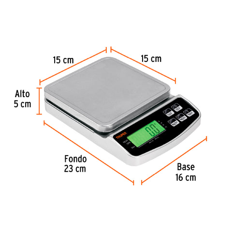 Báscula electrónica de precisión, recargable, 3 kg, Truper | BASE-3 | 102317