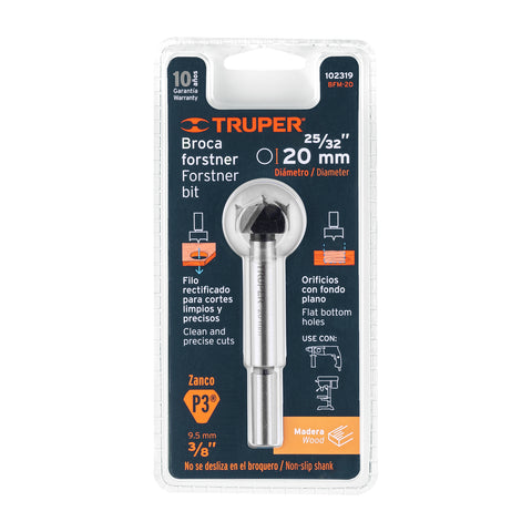 Broca forstner 20 mm para madera, TRUPER | BFM-20 | 102319