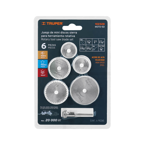 Kit de minidiscos sierra p/herramienta rotativa,5 pzs,TRUPER | MOTO-5D | 102328