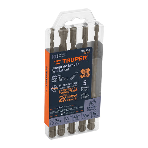 Juego de 5 brocas para concreto SDS Plus, TRUPER | JBS-5 | 102364