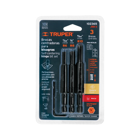 Juego de 3 brocas para bisagra, TRUPER | JBB-3 | 102365