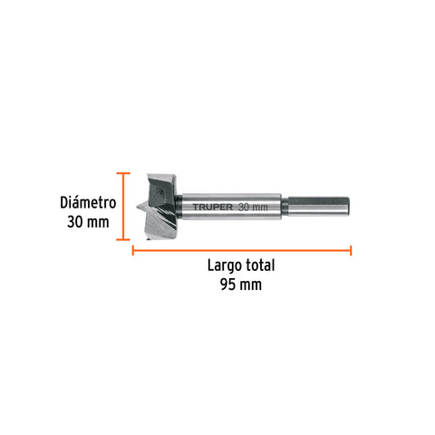 Broca forstner 30 mm para madera, TRUPER | BFM-30 | 102371