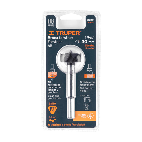 Broca forstner 30 mm para madera, TRUPER | BFM-30 | 102371
