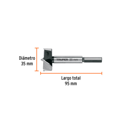 Broca forstner 35 mm para madera, TRUPER | BFM-35 | 102372