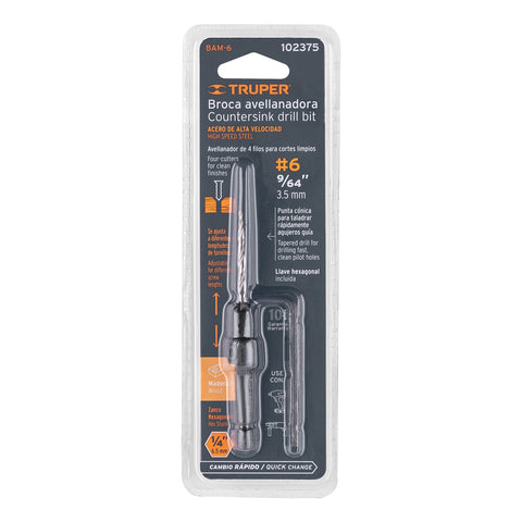 Broca avellanadora #6 para madera, 9/64', TRUPER | BAM-6 | 102375