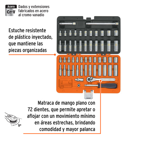 Juego de 54 herramientas cuadro 1/4' std y mm para mecánico | JD-1/4X54MP | 102388