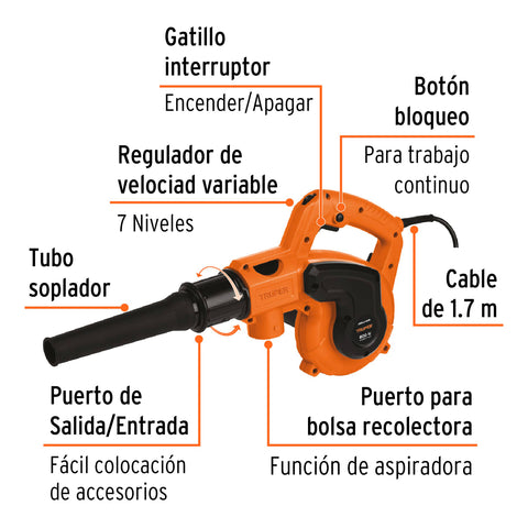 Sopladora/Aspiradora eléctrica 800 W, Truper | SOPLA-800 | 102415
