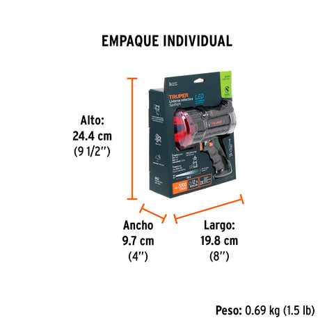 Linterna reflectora LED 2000 lm, recargable, TRUPER | LARE-2000 | 102418